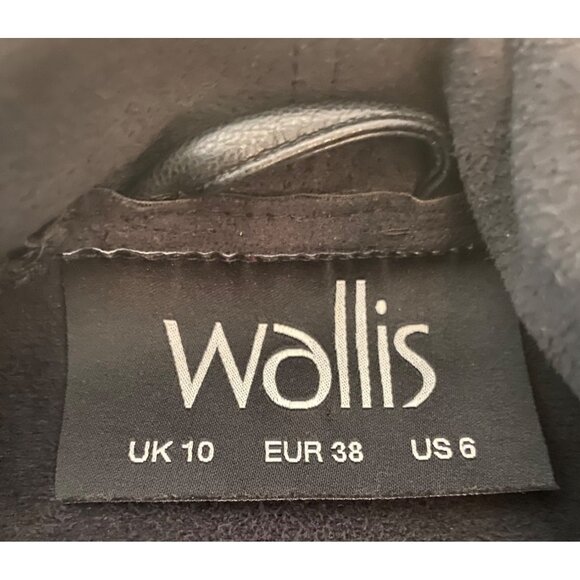 Wallis Black Faux Leather Waterfall Blazer Jacket Zipper Details Size 6 - Picture 3 of 11